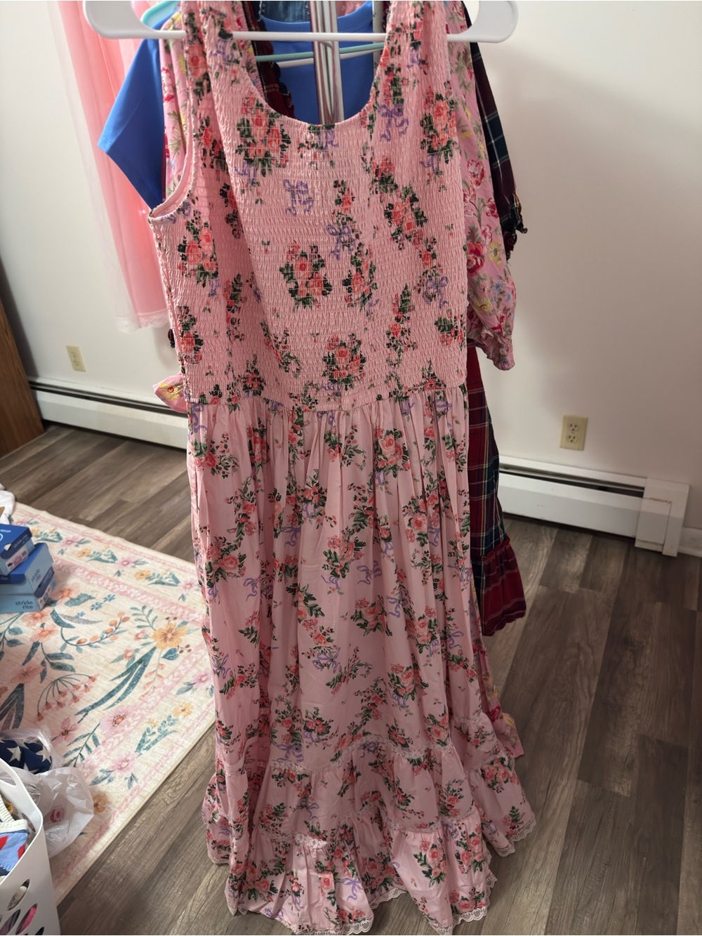 JessaKae Juliette Floral Bow Print Pink Smocked Maxi Dress - Picture 2 of 4